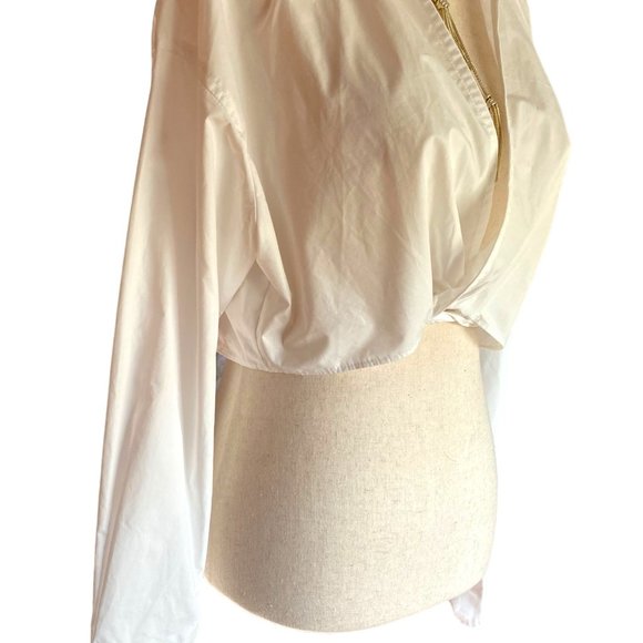 Vestique Cropped Top Women Size Medium White Wraparound Tie Long Sleeve Clublife - Picture 8 of 12